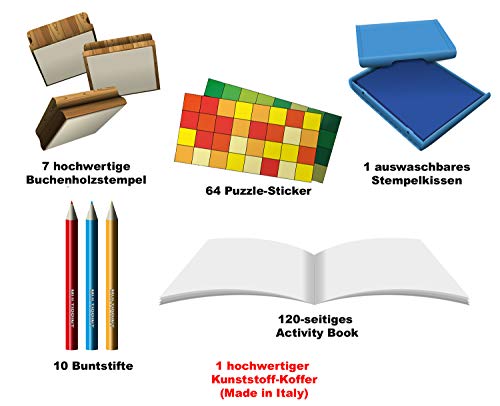 Multiprint 42980 – Maletín con 5 sellos de madera de haya con motivos LOL, incluye tampón, 10 lápices de colores, 64 pegatinas puzles y libro de actividades