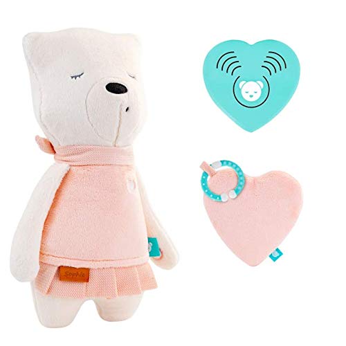 myHummy Sophie BLUETOOTH – juguete de ruido blanco y rosa – Sensor de sueño y modo de 12 horas sin parar – Anillo de fijación de mordedor/cuna gratis y bolsa de viaje portátil (Bluetooth)
