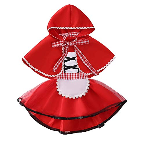 MYRISAM Disfraz de Caperucita Roja Vestido de Princesa tutú con Capa para Niña Bebé Disfraces de Carnaval Halloween Cosplay Navidad Cumpleaños Fiesta Trajes 3-4 años
