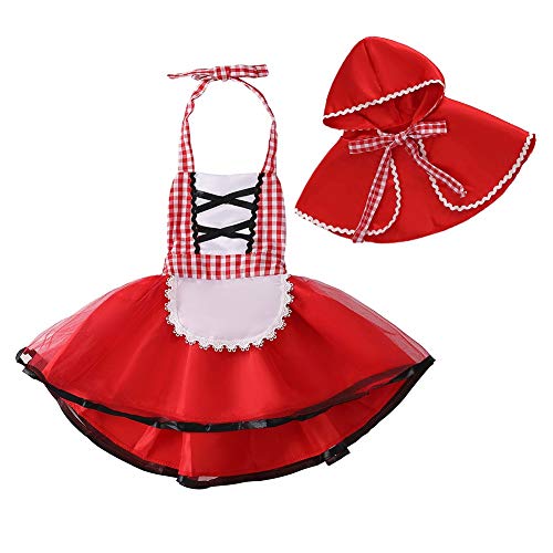 MYRISAM Disfraz de Caperucita Roja Vestido de Princesa tutú con Capa para Niña Bebé Disfraces de Carnaval Halloween Cosplay Navidad Cumpleaños Fiesta Trajes 3-4 años