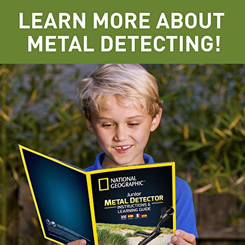 National Geographic - Detector de metales Junior - Detector de metales ajustable para niños con espiral impermeable doble de 19 cm y diseño ligero, ideal para iniciarse en la búsqueda de tesoros.