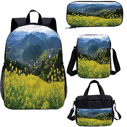 Nature - Juego de bolsas escolares para niños, 38 cm, diseño de montañas de flores