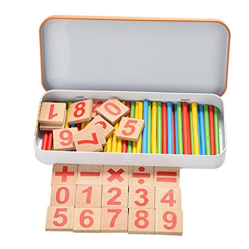 Natureich Montessori Juguete educativo de matemáticas de madera con caja de metal incluida para almacenar Aprendizaje de números con varillas de madera Coloridas