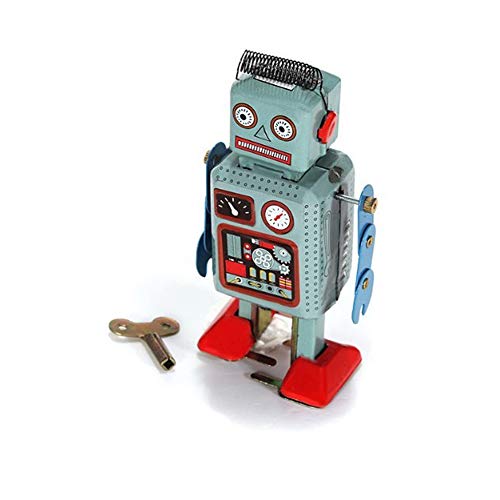 Ndier divertido creativo mecánicos del robot juguetes antiguos de relojería cuerda a un juguete Tin Toy Walking Robot Radar Con Clave Azul