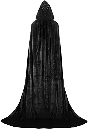 Negro Largo Capa con Capucha Terciopelo Disfraz para Halloween Disfraces de capa de Navidad 130cm