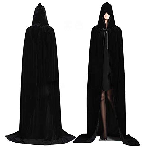 Negro Largo Capa con Capucha Terciopelo Disfraz para Halloween Disfraces de capa de Navidad 130cm