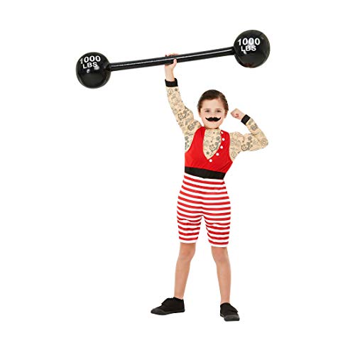 NET TOYS Disfraz de Circo musculoso para Hombre - Rojo L, 10 - 12 años, 145 - 158 cm - Extraordinaria Vestimenta Levantador de Pesas para niño - Ideal para Fiestas temáticas y Carnaval Infantil