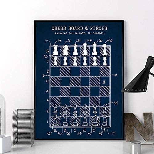 Non-branded artaslf Chess Master Gift Tablero de ajedrez Patente Canvas Posters Gaming Wall Art Painting Print Chess Club Decoración Picture Game Room Decor- 50x70cm sin Marco