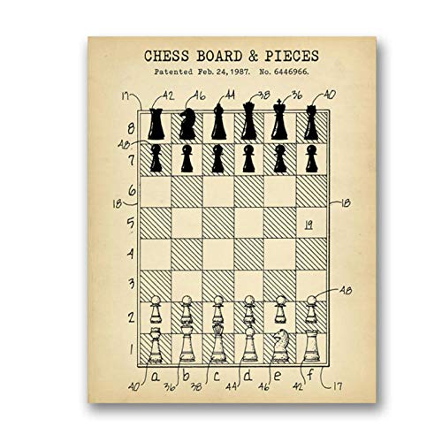 Non-branded artaslf Chess Master Gift Tablero de ajedrez Patente Canvas Posters Gaming Wall Art Painting Print Chess Club Decoración Picture Game Room Decor- 50x70cm sin Marco