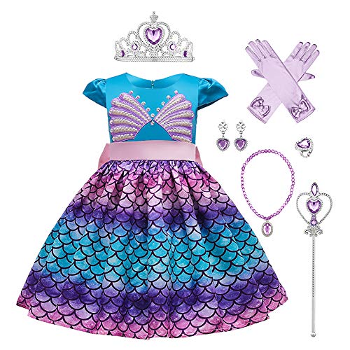 OBEEII Disfraz de Sirena Niñas, Vestido de Princesa Ariel Sirena Carnval Fancy Dress Costume The Little Mermaid Traje Fiesta Cumpleaños Cosplay Ceremonia Outfit 6-7 Años