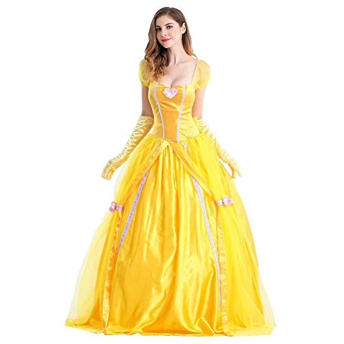 OBEEII Mujer Vestido de Princesa Bella Beauty and Beast Disfraz de Carnaval Halloween Cosplay Fiesta Fancy Dress Up Costume Amarillo01 L