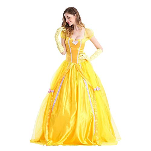 OBEEII Mujer Vestido de Princesa Bella Beauty and Beast Disfraz de Carnaval Halloween Cosplay Fiesta Fancy Dress Up Costume Amarillo01 L