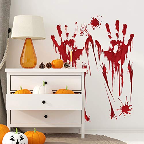 Omenluck - 5 pegatinas de Halloween con diseño de huellas de manos con salpicaduras de sangre para Halloween