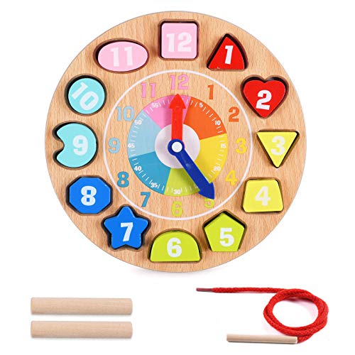 OMZGXGOD Reloj de Aprendizaje de Madera,Reloj de Madera Educativo, Rompecabezas de enseñanza, Reloj,Reloj Aprender la Hora niños, niñas, Juguete de Aprendizaje