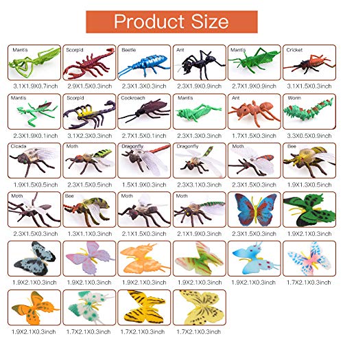 OOTSR Insectos de plástico [Paquete de 22] y Mariposas Coloridas Surtidas [Paquete de 12], Insectos simulados de 1''- 4'' Hechos de PVC Calidad para niños, Fiestas de educación o Fiestas temáticas