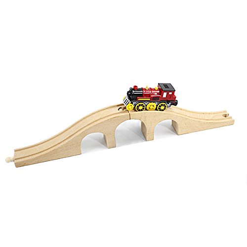 OrgMemory - Juego de ferrocarriles para colgar, puente de madera, puente de ferrocarril de madera, cruzada, barra de parada y silenciador curvado, compatible con otras marcas