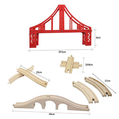 OrgMemory - Juego de ferrocarriles para colgar, puente de madera, puente de ferrocarril de madera, cruzada, barra de parada y silenciador curvado, compatible con otras marcas