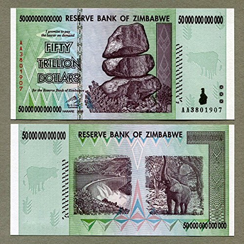 Original Oficial de Zimbabwe 50 Trillion de dólares x 10 Piezas, número de Serie AA / 2008, P-90, UNC