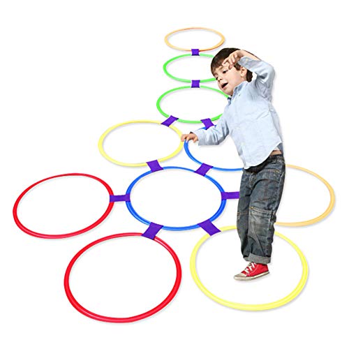 Ouken Rayuela Juego del Anillo de los Anillos Multicolores y Conectores para Clips de aro Jugar al Aire Libre Actividad Twister Círculo de plástico