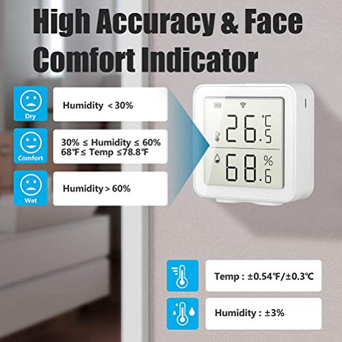 OUTEYE Sensor de Humedad WiFi Inteligente Higrómetro Termómetro Interior para Exteriores Pantalla LCD Digital Monitor de Temperatura y Humedad
