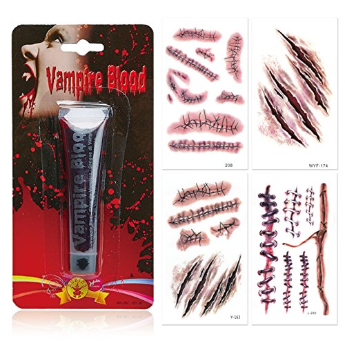 papapanda Sangre Artificial Vampiro Halloween Tatuaje Cicatriz (Vampiro Sangre + Tatuajes)
