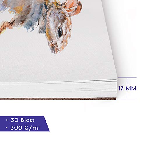 Papel de acuarela, Gifort blocs de acuarela A4 (21 x 29.7 cm) con 3 plumas de acuarela | Papel blanco de 300 gramos prensado en frío | Perfecto para pinturas de agua