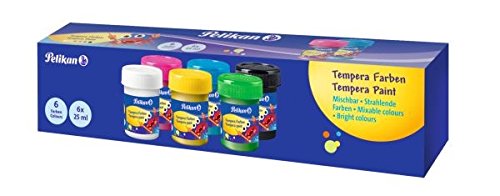 Pelikan Témpera lista para usar, óptima para niños, frasco de 6 colores, 25 ml, resellable, color opaco, para diluir sin el uso de agua, adecuado para jardín de infantes, trabajos elementales - 804882