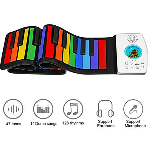 Piano enrollable, silicona 49 teclas enrollar piano color arcoíris enrollar a mano teclados de piano regalo de cumpleaños de Navidad