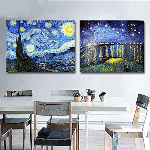 Pintar por numeros Van Gogh - La noche estrellada - Pintura para pintar por números con pinceles y colores brillantes - Cuadro de Lienzo con numeros dibujados para adultos y niños