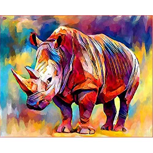 Pintura por Números para Adultos Y Niños DIY Kits De Pintura Al Óleo De Lona Preimpresos para La Decoración De La Casa - Rhinoceros -16*20 Pulgadas（Sin Marco