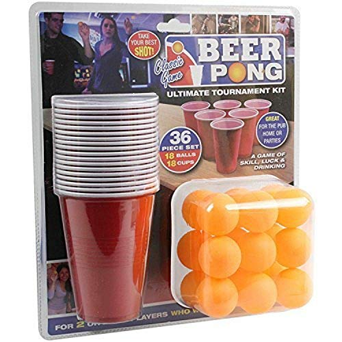 PMS 619028 - Juego de Beer Pong de 36 Piezas en Doble Embalaje, Color Rojo