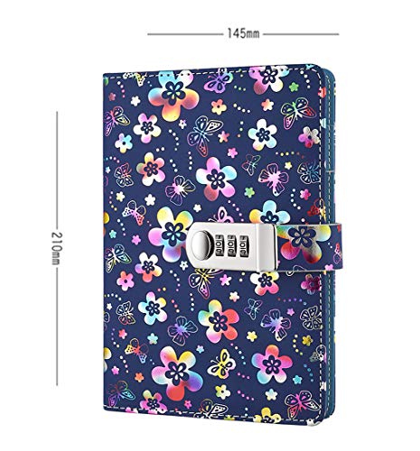 Portátil Cuaderno de cuero PU, diario, cuaderno diario,bloc de notas con cerradura de combinación para hombres y mujeres TPN102 Colorful flowers