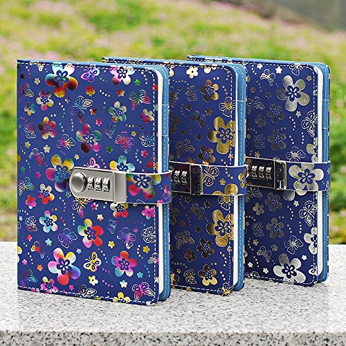 Portátil Cuaderno de cuero PU, diario, cuaderno diario,bloc de notas con cerradura de combinación para hombres y mujeres TPN102 Colorful flowers