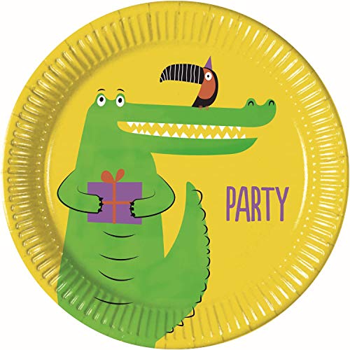 Procos 90556 - Platos de fiesta (cartón, 8 unidades), diseño de cocodrilo, color amarillo y verde