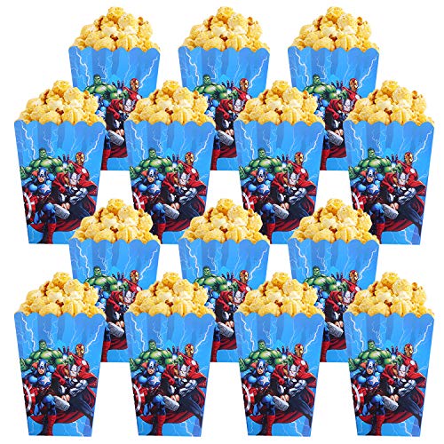 Qemsele Bolsas de Palomitas de maíz, 30 Cajas de Palomitas de maíz contenedores de Palomitas de maíz para Fiestas de cumpleaños, Noches de Cine, Carnaval, Teatro y Regalos de Fiesta(Avengers)