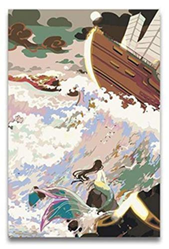 QERTYP DIY Pintura por Números Kits Lienzo Mejorado para Adultos Niños Principiante con Pinceles Pigmento Acrílico Imagen Arte, Tsunami Sirena-40X50 Cm Sin Marco