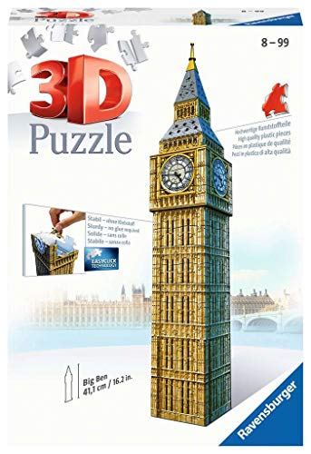 Ravensburger- Big Ben 3D Puzzle, 216pc, Color marrón, Amarillo, Gris, 27.2 x 19.3 x 6.9 (646607)