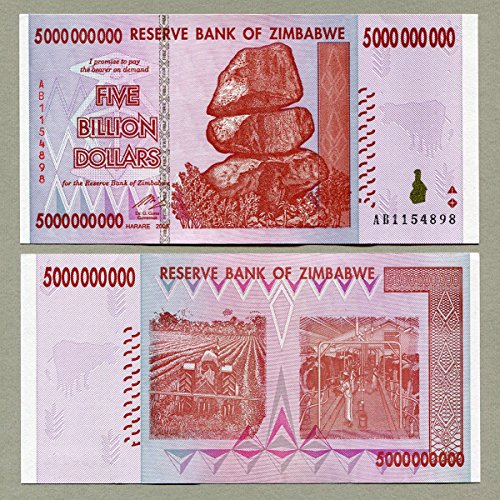 RBZ Collectibles Billete de billete de billones de dólares de Zimbabwe AB/AA 2008 P84 UNC