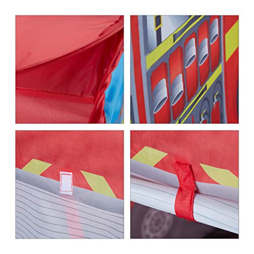 Relaxdays Tienda de Campaña en Forma de Camión de Bomberos, Interior y Exterior, Poliéster, 70 x 110 x 70 cm, Rojo, color (10022459)