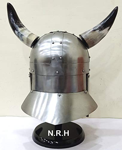 Réplica náutica Hub Armor medieval Viking Horn casco soporte de madera gratis