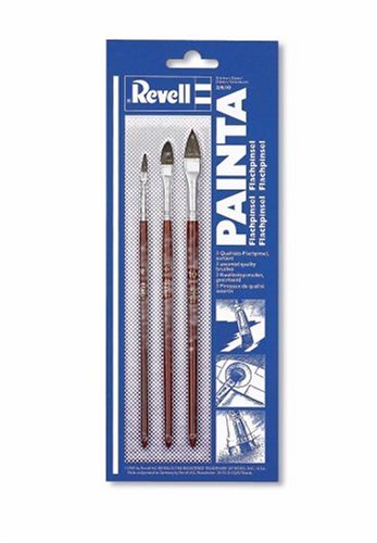 Revell- Painta Juego de Pinceles Planos tamaño 2, 6, 10, Color castaño (29610)