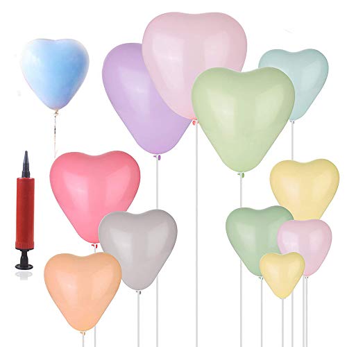 REYOK Macaron Globos de látex Pastel,100pcs Heart Shaped Candy Pastel Latex Balloons Globos con Bomba para Bodas, Fiestas, Propuestas, día de San Valentín, Navidad, Cumpleaños Decoraciones de Fiesta