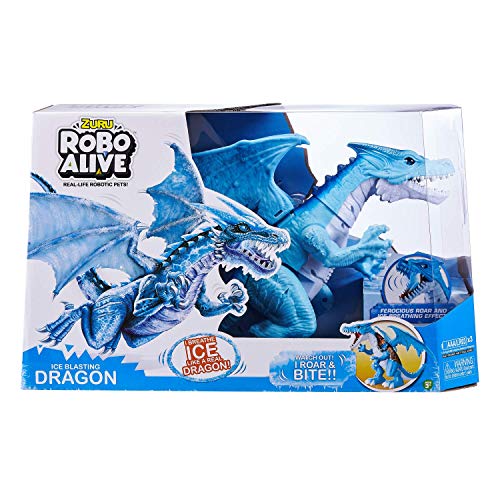 ROBO ALIVE- Ice Blasting Roaring Dragon Juguete robótico Alimentado por Pilas, Color Azul (ZURU 7115B)