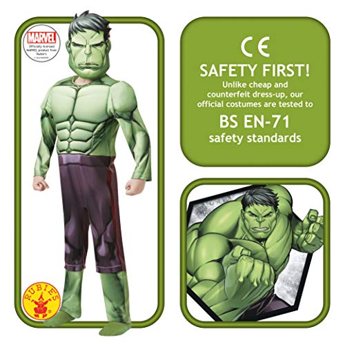 Rubies Disfraz oficial de los Vengadores de Marvel Hulk Deluxe para niños de 5 a 6 años, altura de 116 cm