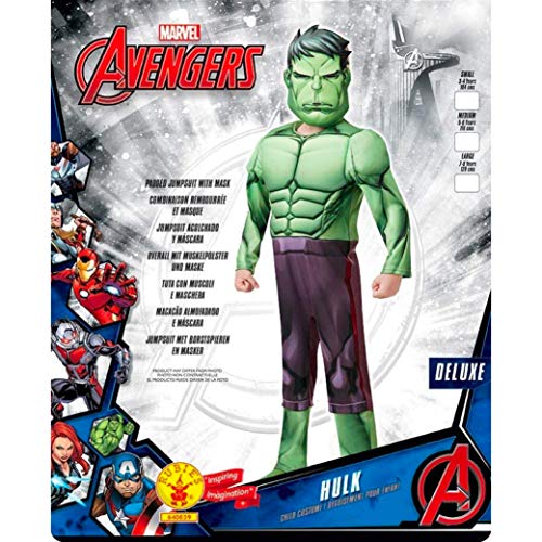 Rubies Disfraz oficial de los Vengadores de Marvel Hulk Deluxe para niños de 5 a 6 años, altura de 116 cm