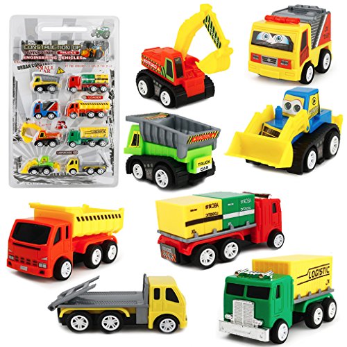 Sanlebi Mini Camión Modelo de Auto Conjunto de Juguetes de Vehículos Construcción Coches con tapete de Juego para niños, 8 Pedazos