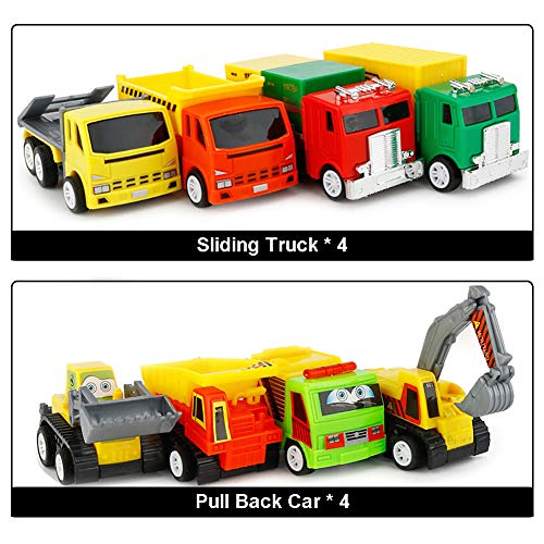 Sanlebi Mini Camión Modelo de Auto Conjunto de Juguetes de Vehículos Construcción Coches con tapete de Juego para niños, 8 Pedazos