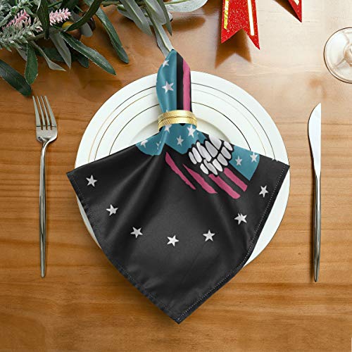 Satin Napkins Set of 6, Skull Like The American Flag Vector,Square Printed Party & Dinner Cloth Napkins,20" X 20"