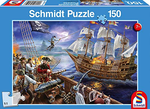 Schmidt Spiele- Puzzle Infantil de Aventuras con los Piratas (150 Piezas), Color Azul (SCH56252)