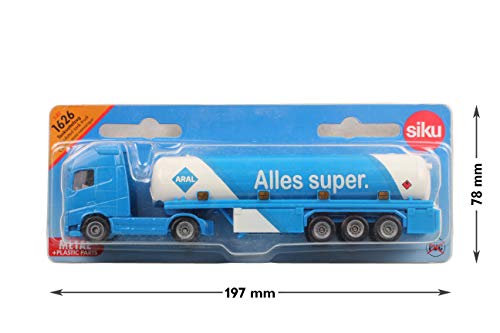 SIKU 1626, Camión cisterna articulado, Metal/Plástico, 1:87, Azul/Blanco, Diseño ARAL, Vehículo de juguete para niños, Ruedas de goma